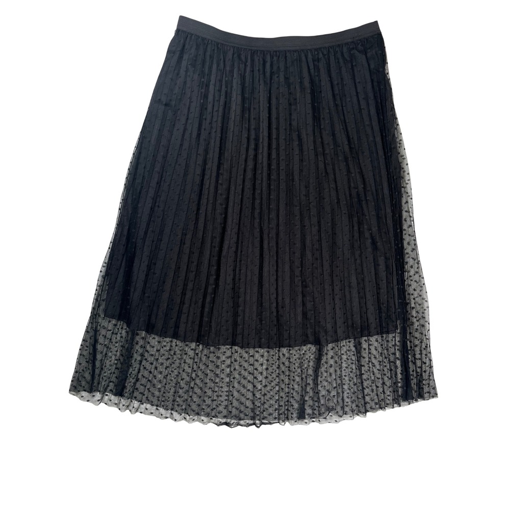 ModCloth Black Lace Midi Skirt Women XL Sheer Pleats Swiss Dot Witchy Whimsigoth